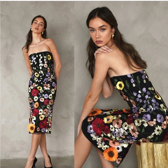 Adelyn Rae Dresses & Skirts - Adelyn Rae Floral Strapless Dress - Black Multicolor